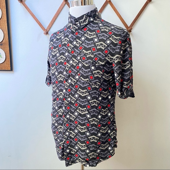 NWT Eleven Paris Geometric Viscose Snap Button Shirt - Picture 9 of 14